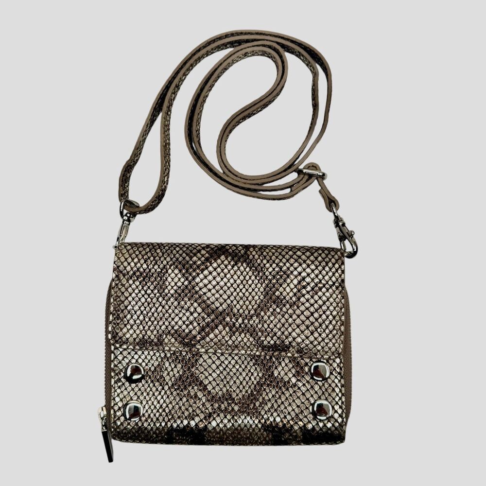 Hammitt Lucas Metallic Snakeskin Wallet Crossbody Clutch Silver - Picture 2 of 16